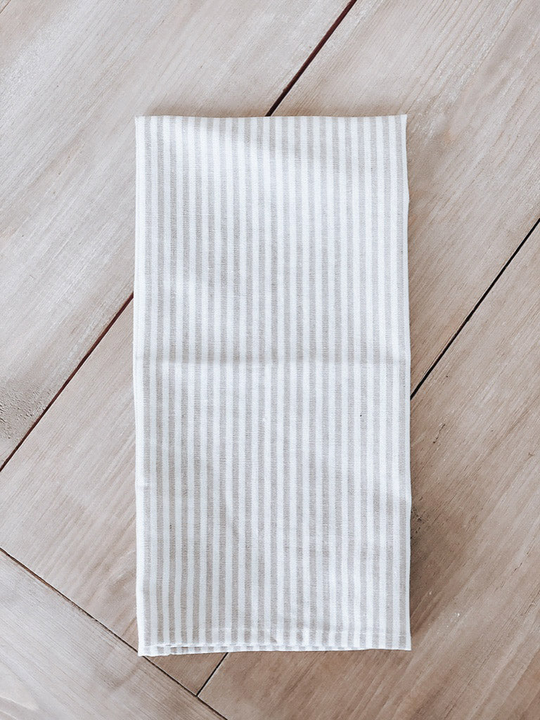 Striped Linen Tea Towel- Beige Striped