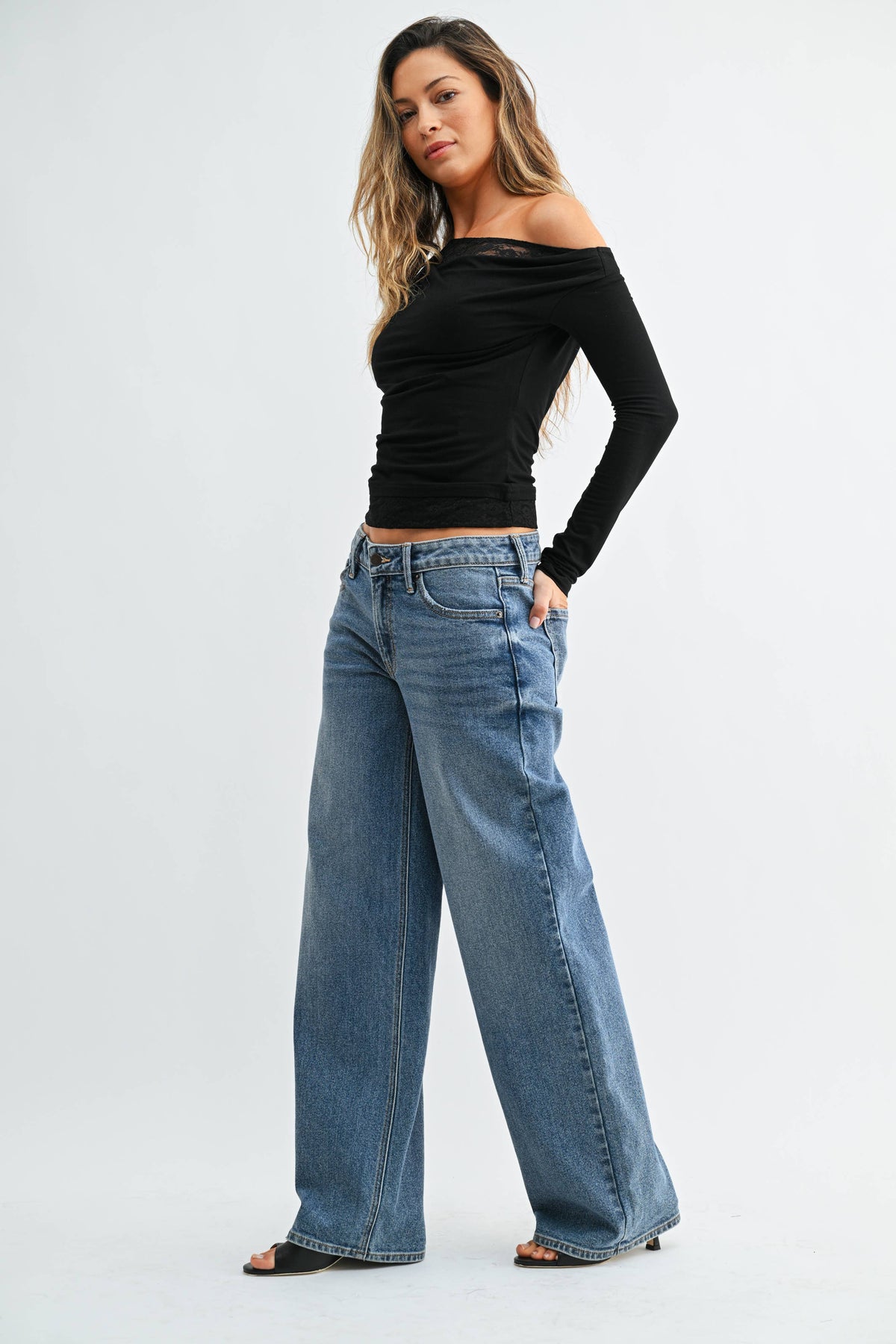 Just USA Jeans - Low Rise Baggy Wide Leg - MEDIUM DENIM - JP243: 12
