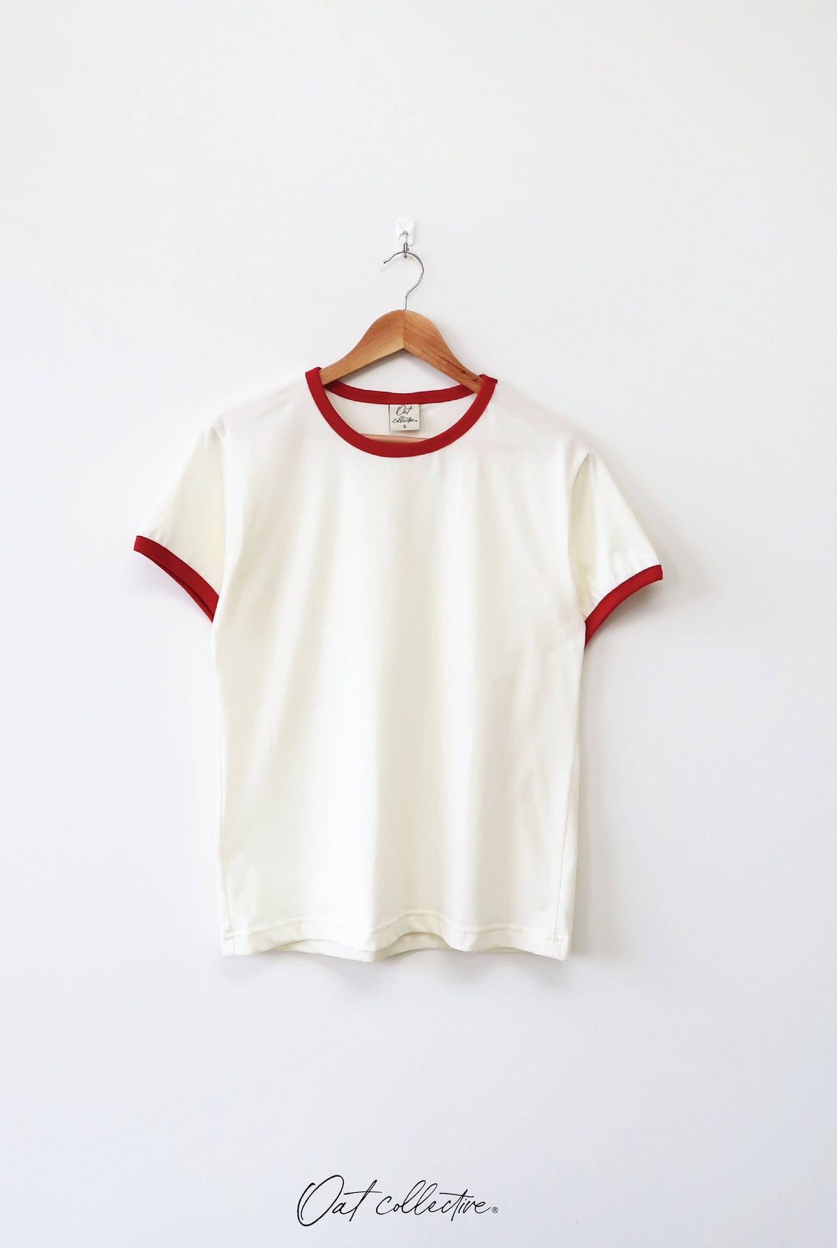 OAT COLLECTIVE - PREMIUM BASIC Ringer top: NATURAL/GREEN / L
