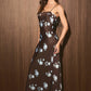 Spaghetti Strap Fold Detail Midi Dress: BROWN-LT BLUE FLORAL