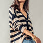 Cozy and Free Striped Cardigan: TAUPE/BLACK