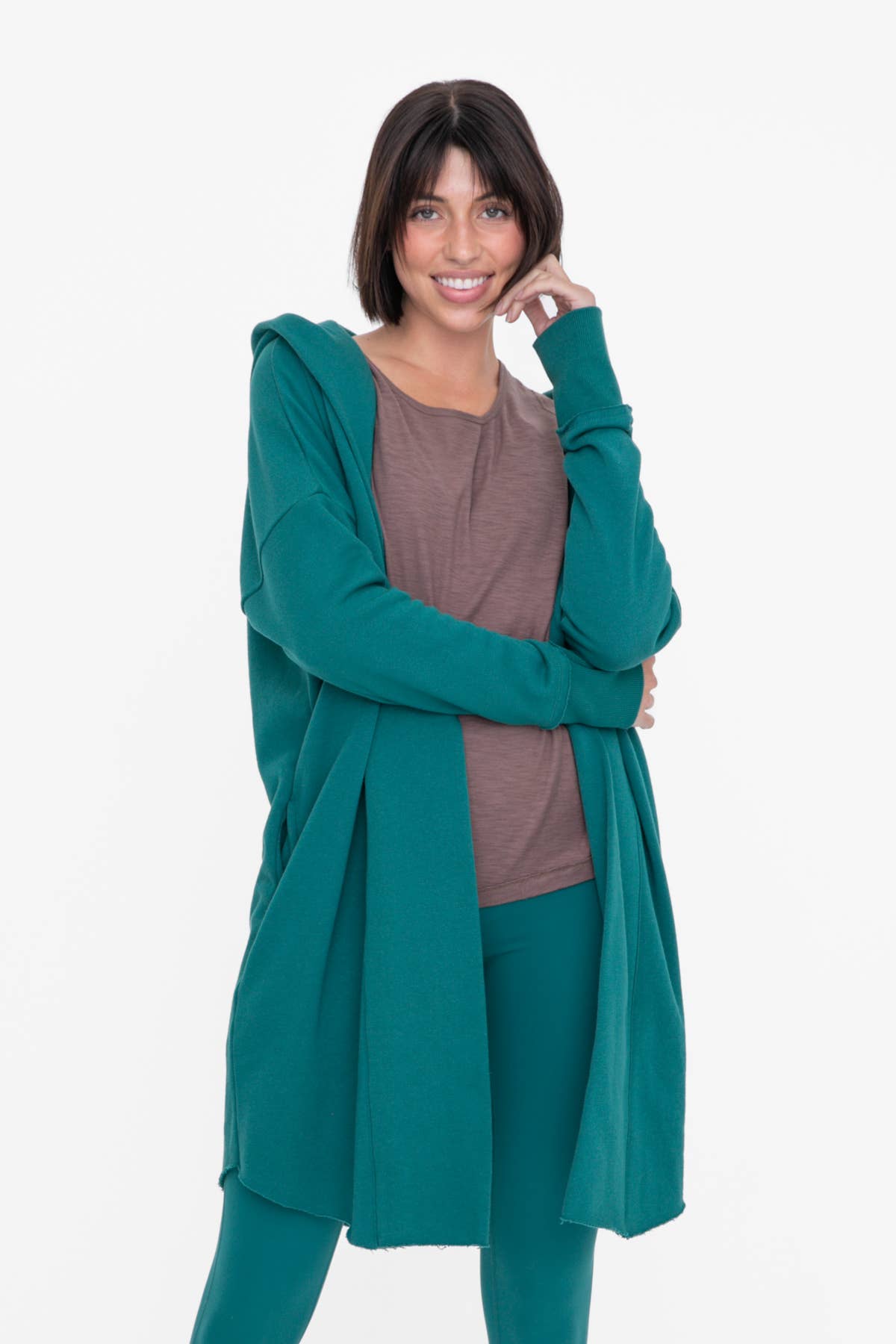 Open Front Longline Hoodie Cardigan: MARSH