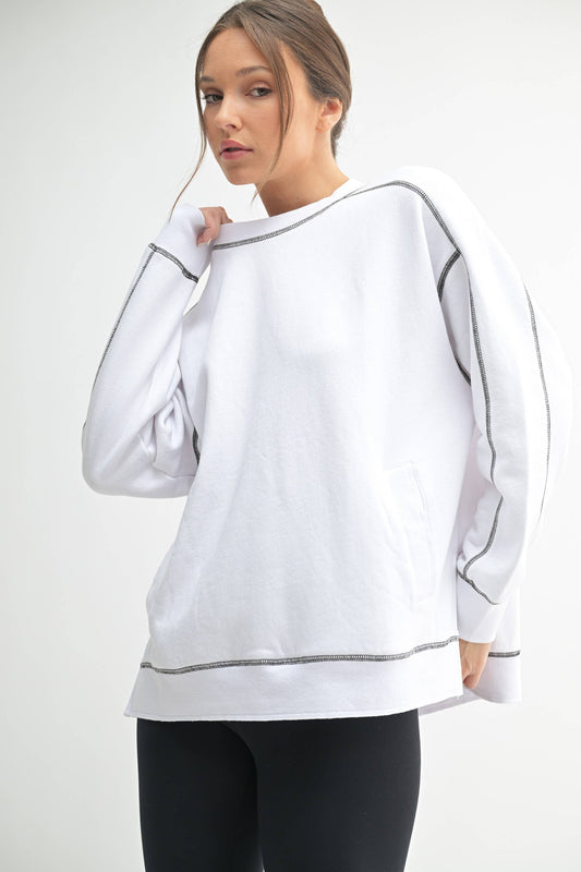 Vintage Stitch Cotton Sweatshirt: WHITE/ BLACK