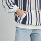 Drop Shoulder Striped Pattern Sweater: IVORY / NAVY