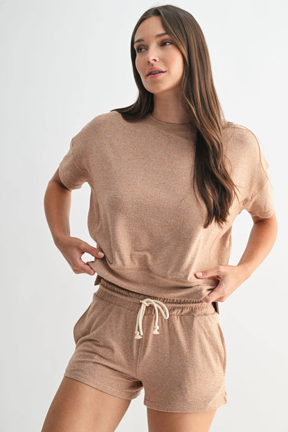 Brushed Hacci Dolman Top: BURNT AMBER