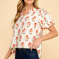 Les Amis - Floral Puff Sleeve Blouse: Off White / M
