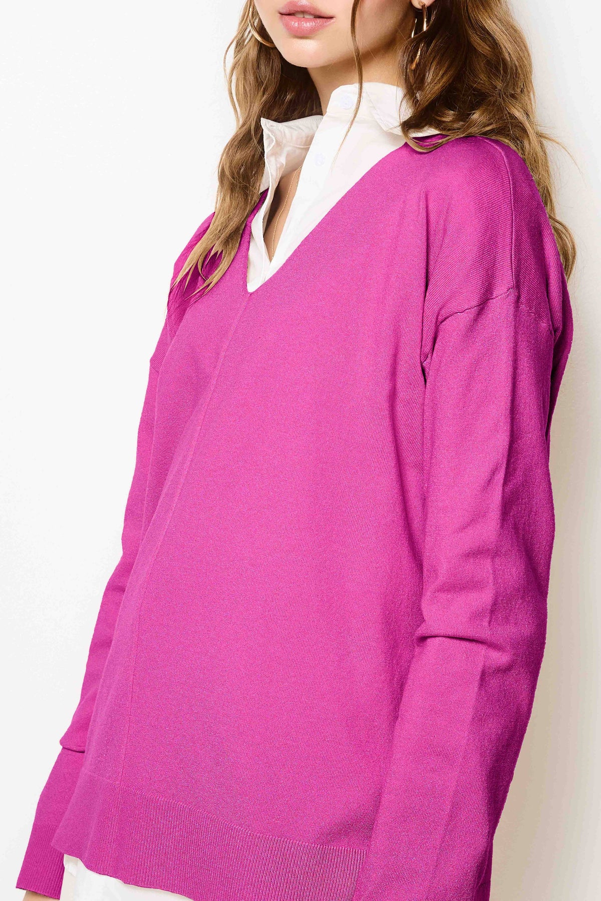 La Miel - JBS3122-V-neck Long Sleeve Lightweight Knit Top Christmas: Apple Green / L