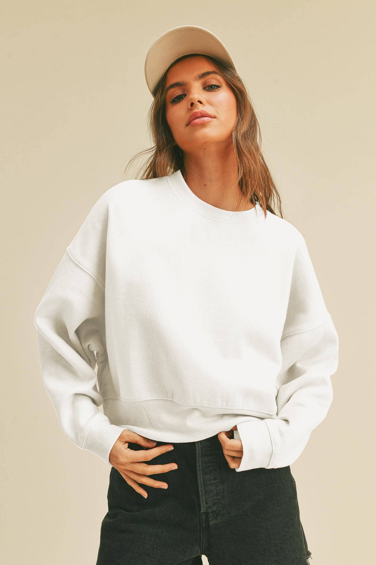 Honestee - Blank Short Cropped Long Sleeve Sweatshirt: Burgundy / XL