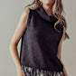 Sleeveless Cowl Neck Crochet Top: CREAM