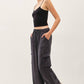 Tencel High Rise Drawstring Wide Leg Cargo Pant:
