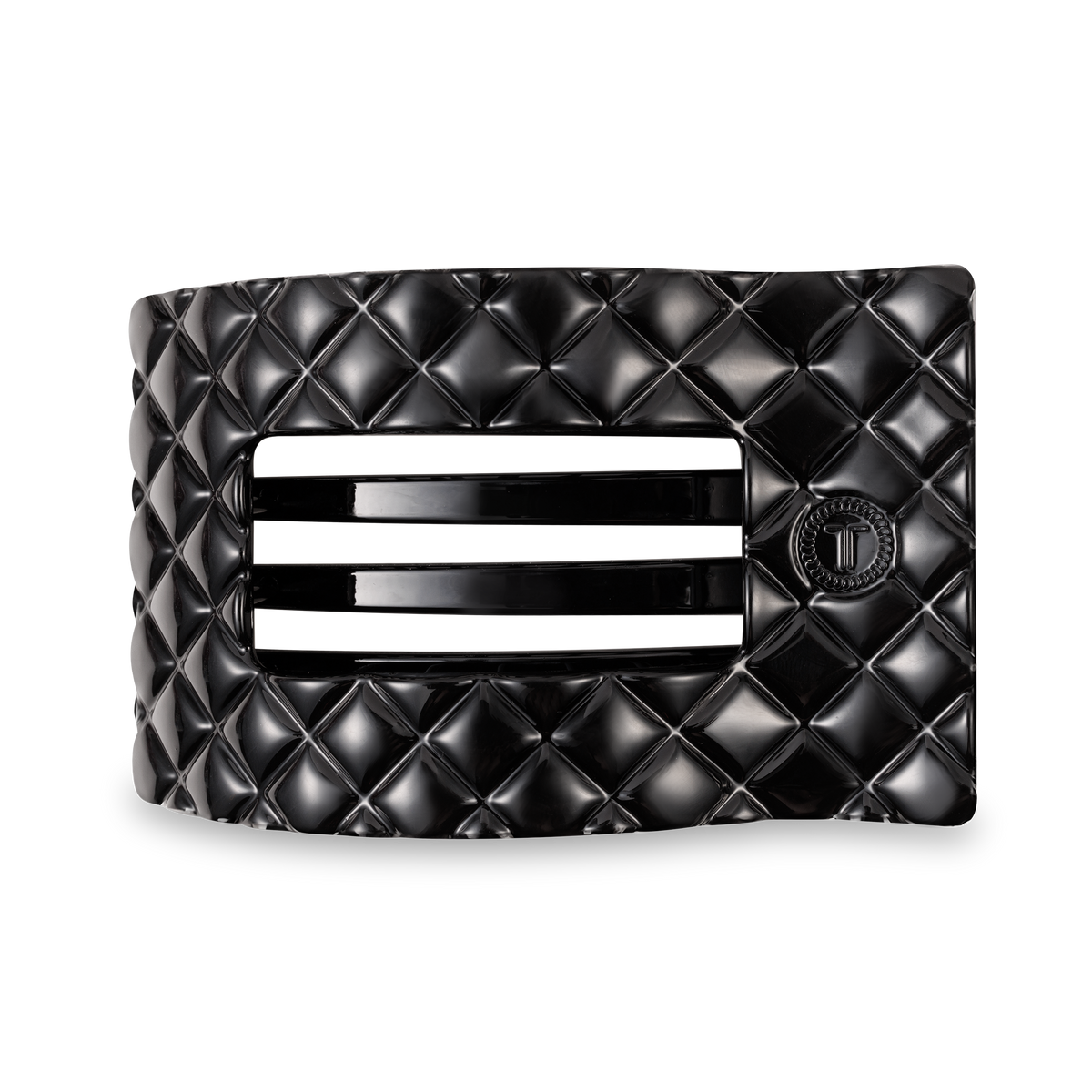 TELETIES - Jet Black Quilted | Large | Flat Rectangle Hair Clip