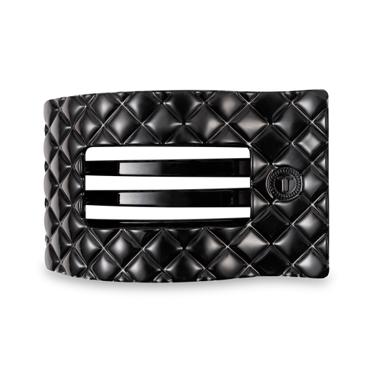 Jet Black Quilted | Large | Flat Rectangle Hair Clip