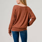 Heimious - Long Dolman Sleeve Round Neck Brushed Knit Top, 2739: Navy / S