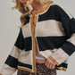 BON - WIDE STRIPE EVERYDAY COZY FALL SWEATER CARDIGAN_JLT00445-01: BLUE/BROWN / S-M-L(2-2-2)