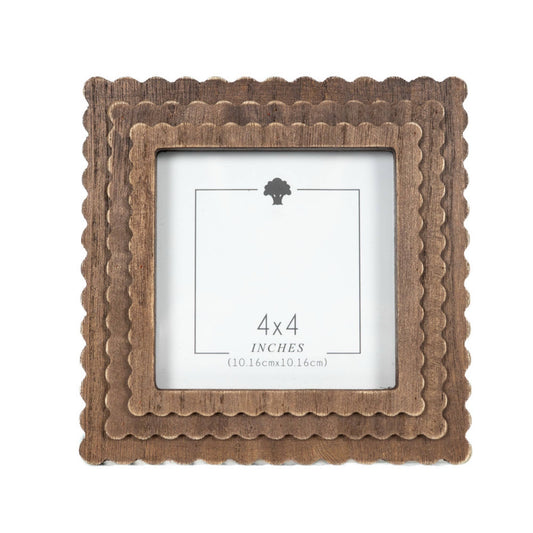 Wood scallop photo frame for 4x4 pic, ESPRESSO