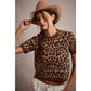 So Me - LEOPARD PRINT SHORT SLEEVES SCALLOP RIB KNIT: LEOPARD/BROWN / M