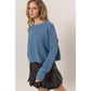 Oversized Raglan Sleeve Sweater: GRAY BLUE