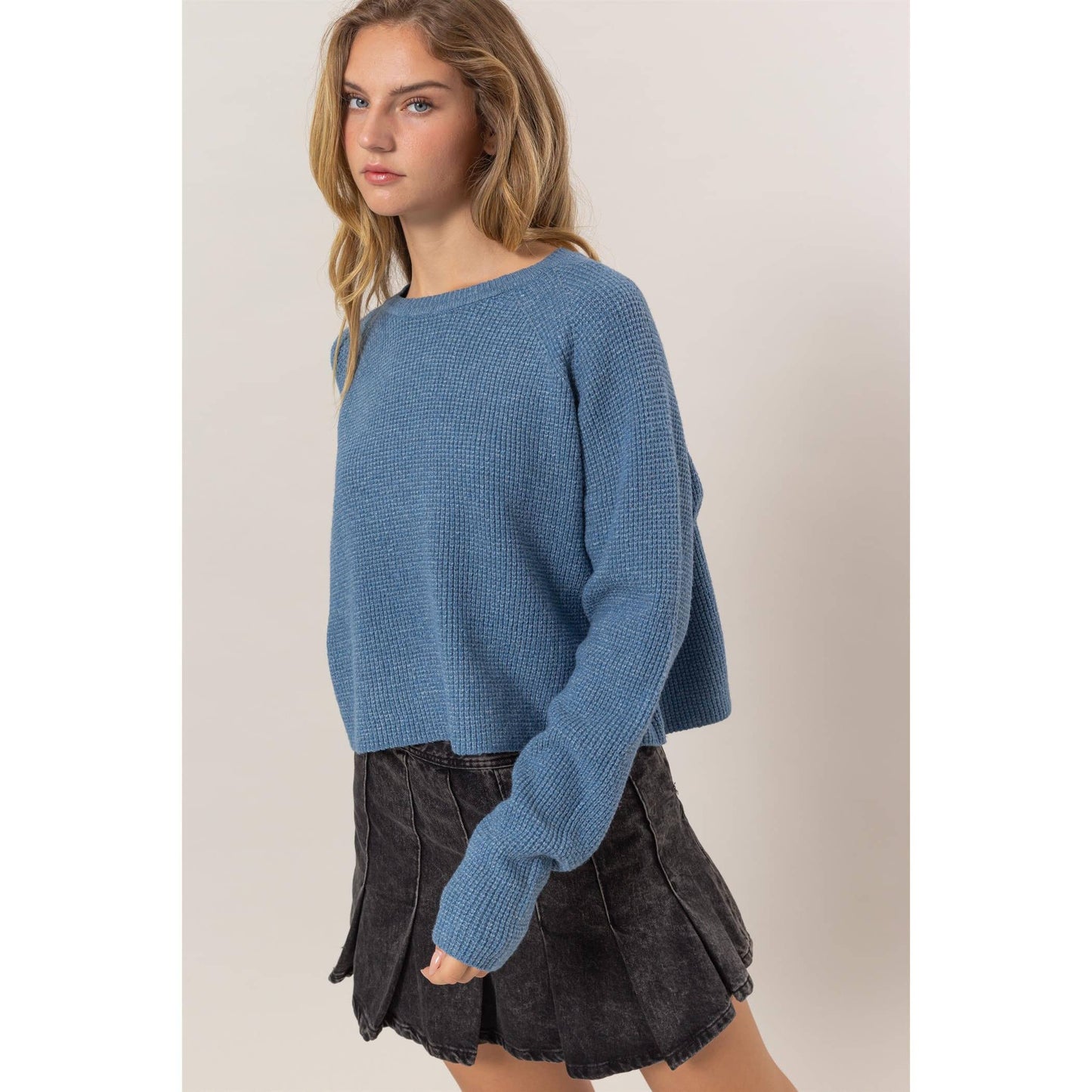 Oversized Raglan Sleeve Sweater: GRAY BLUE