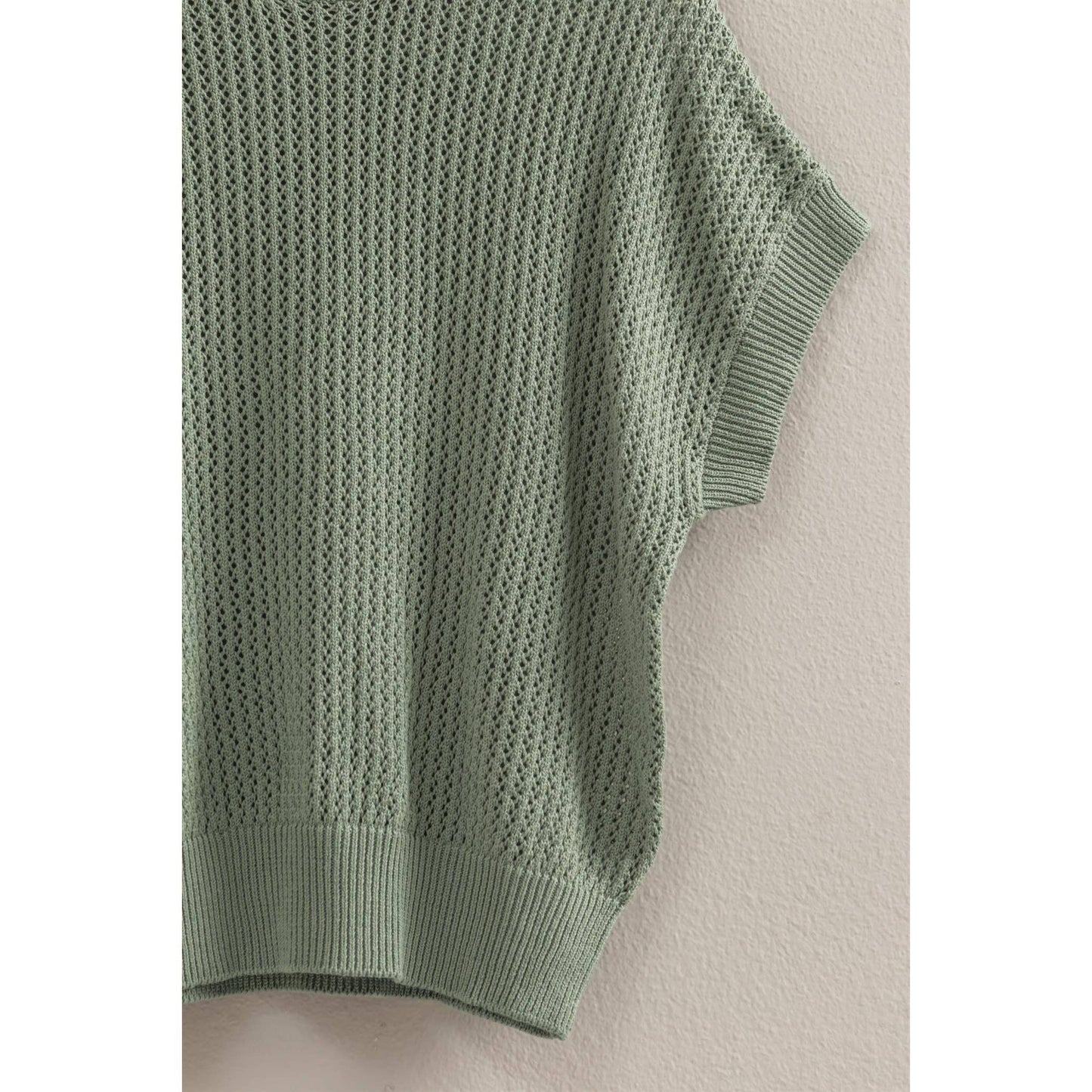 Open-Knit Dolman Sleeve Top: BLACK