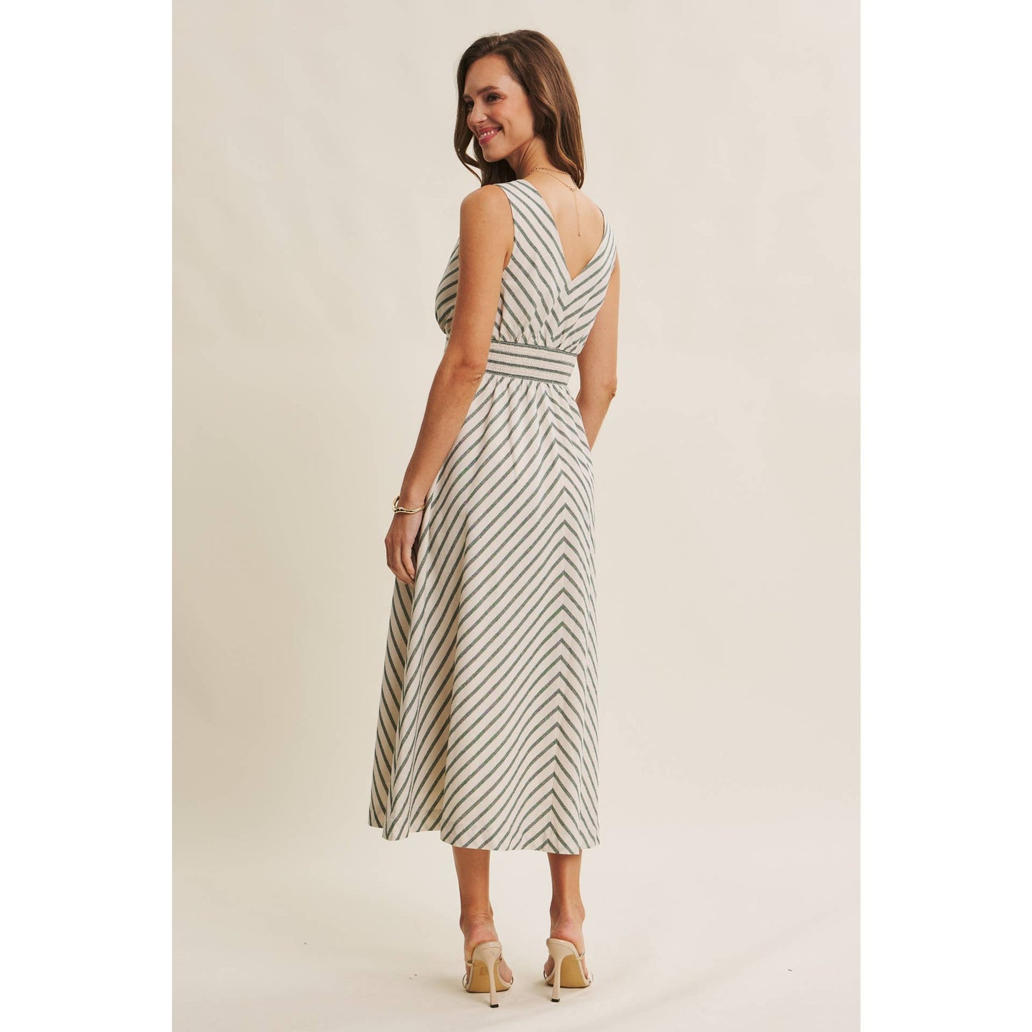 in february - SOFT-GLOW COTTON BLEND LUREX STRIPE FIT AND FLARE MIDI DRESS: RED / S