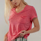 Urban Daizy - Rolled Sleeve V-Neck Pocket Tee: IVORY / S-2/M-2/L-2