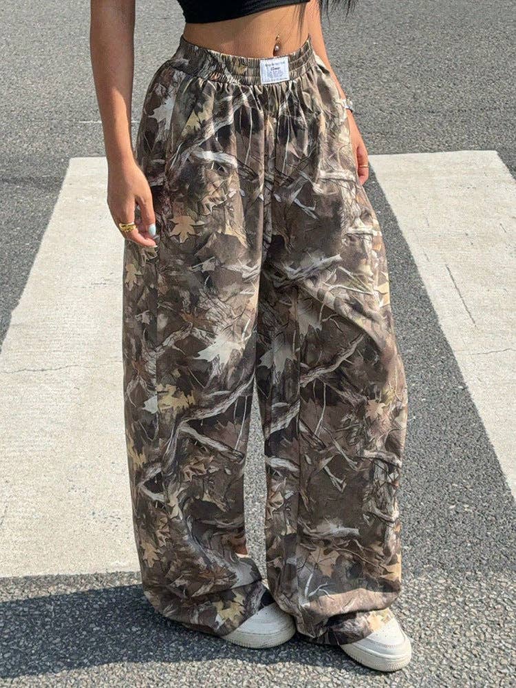 Lovesoft - Tartan Plaid Wide Leg Palazzo Pants: Branch Print / 95%Polyester+5% Elastane / XL