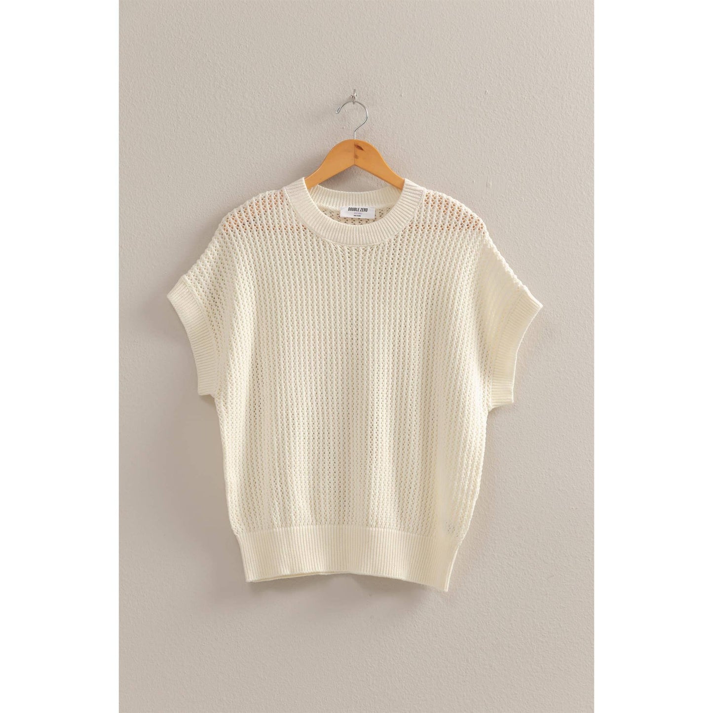 Open-Knit Dolman Sleeve Top: BLACK