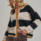 BON - WIDE STRIPE EVERYDAY COZY FALL SWEATER CARDIGAN_JLT00445-01: BLUE/BROWN / S-M-L(2-2-2)