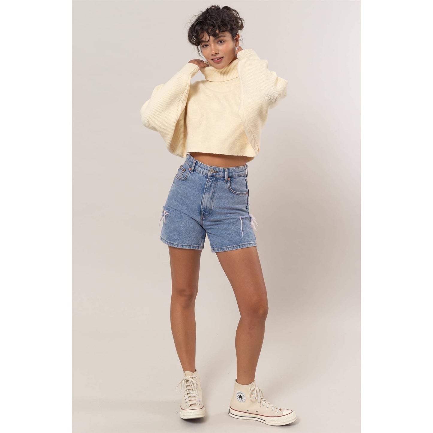 Turtleneck Cropped Sweater: CREAM