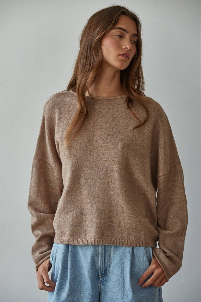 By Together - W2114 | Knit Sweater Rolled Round Neck Pullover Top: Green / L