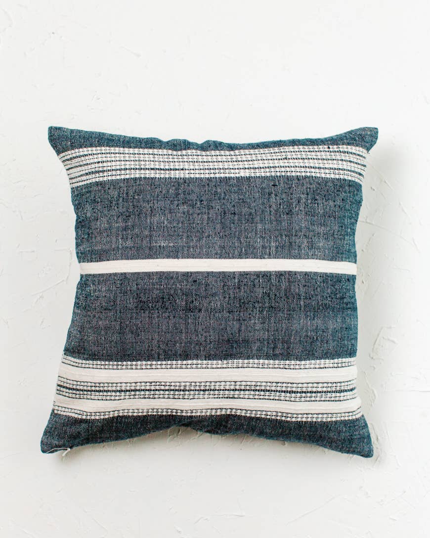 Creative Women - 18" Aden Cotton Throw Pillow Cover: Natural with Navy