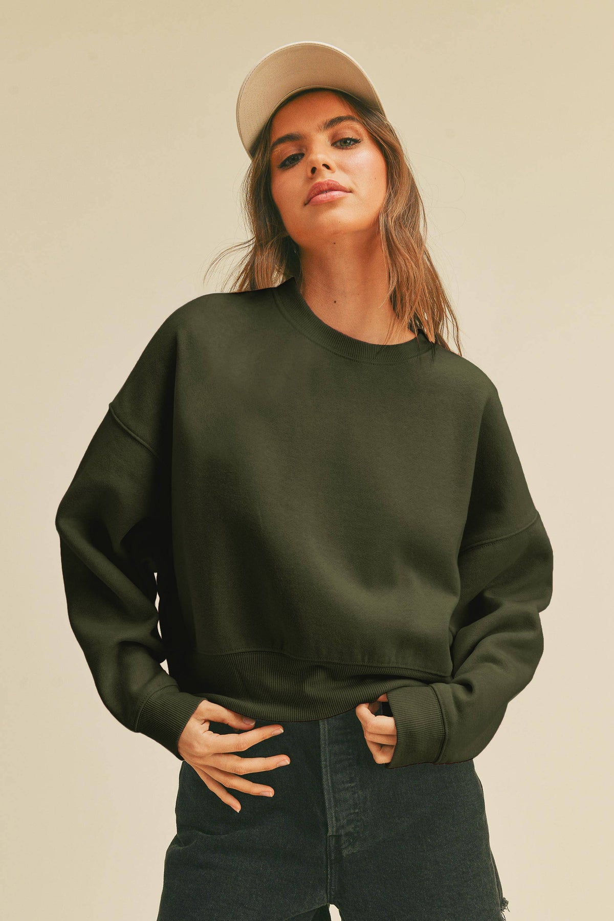 Honestee - Blank Short Cropped Long Sleeve Sweatshirt: MUSTARD / XL