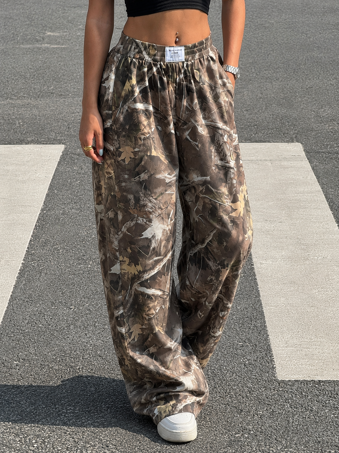 Lovesoft - Tartan Plaid Wide Leg Palazzo Pants: Branch Print / 95%Polyester+5% Elastane / M