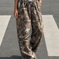 Lovesoft - Tartan Plaid Wide Leg Palazzo Pants: Branch Print / 95%Polyester+5% Elastane / S