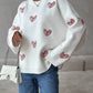 Ladies Color Block Heart Pullover Sweater: GREY