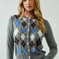 Aaron & Amber - AJT5092 RELAXED FIT ARGYLE SWEATER CARDIGAN: TAUPE / L