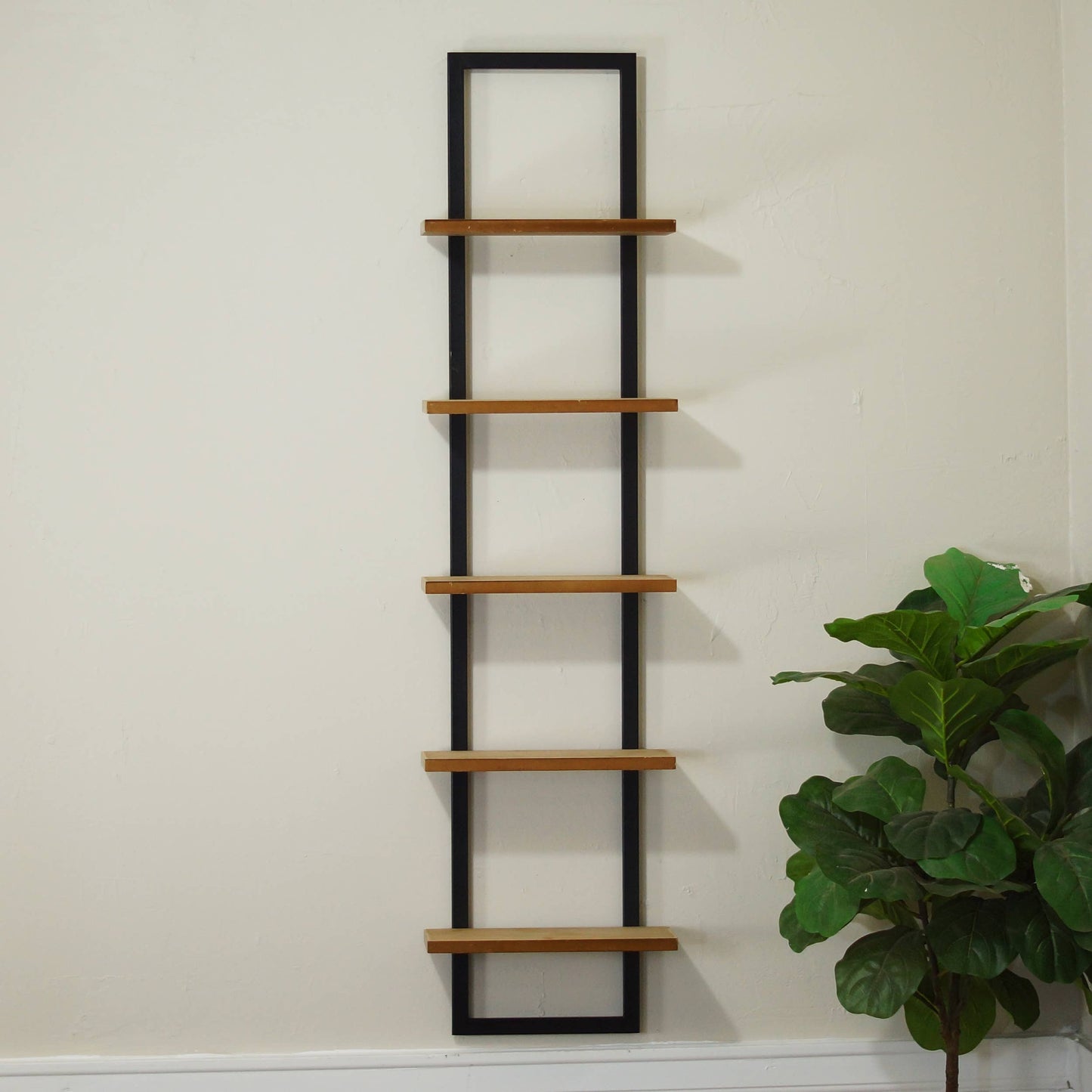 Wood 34 in. Brown Five Tiered Wall Mounted Shelf