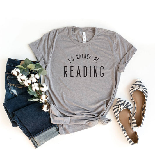 I'd Rather Be Reading Short Sleeve Graphic Tee: HEATHER GRAY