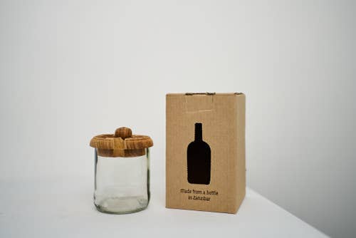 Creative Women - Recycled Glass Condiment Jar with Carved Wood Lid