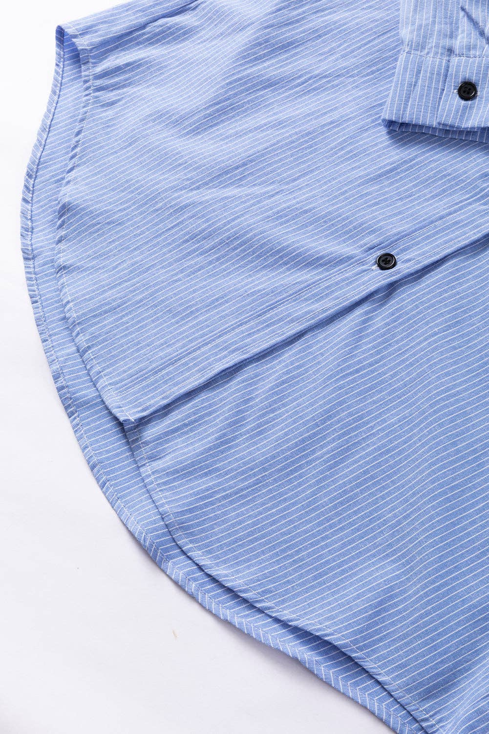 Lovesoft - Stripe Roll-tab Sleeve Pocketed Long Shirt: Black Stripe / 65%Polyester+35%Cotton / XL