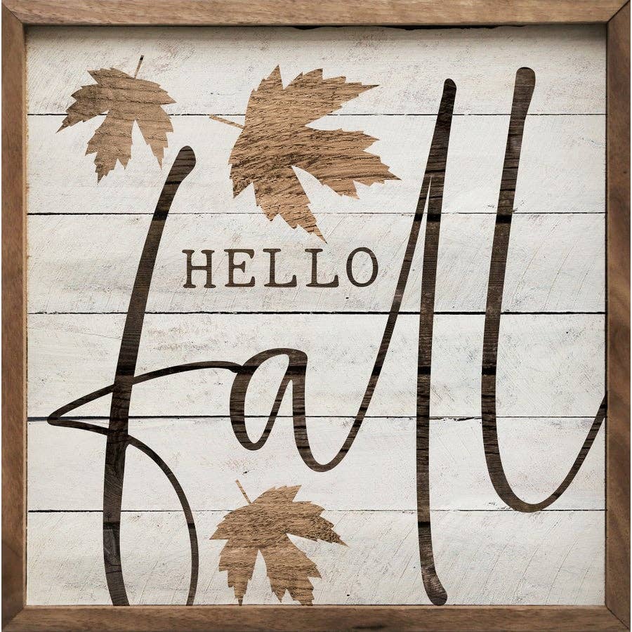 Kendrick Home - Hello Fall Leaf Whitewash: 16 x 16 x 1.5