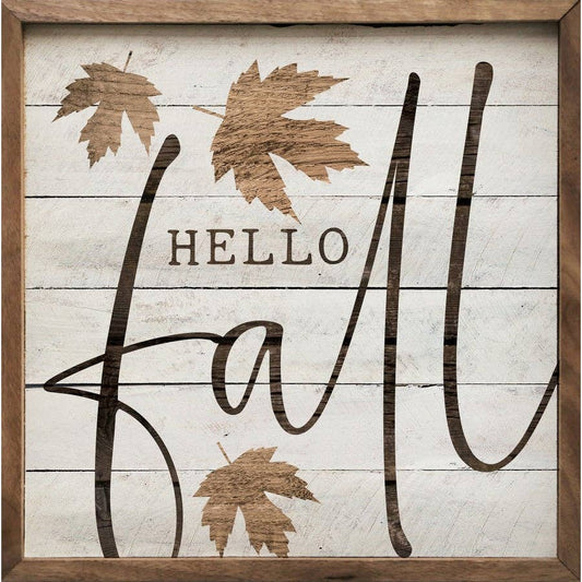 Kendrick Home - Hello Fall Leaf Whitewash: 16 x 16 x 1.5