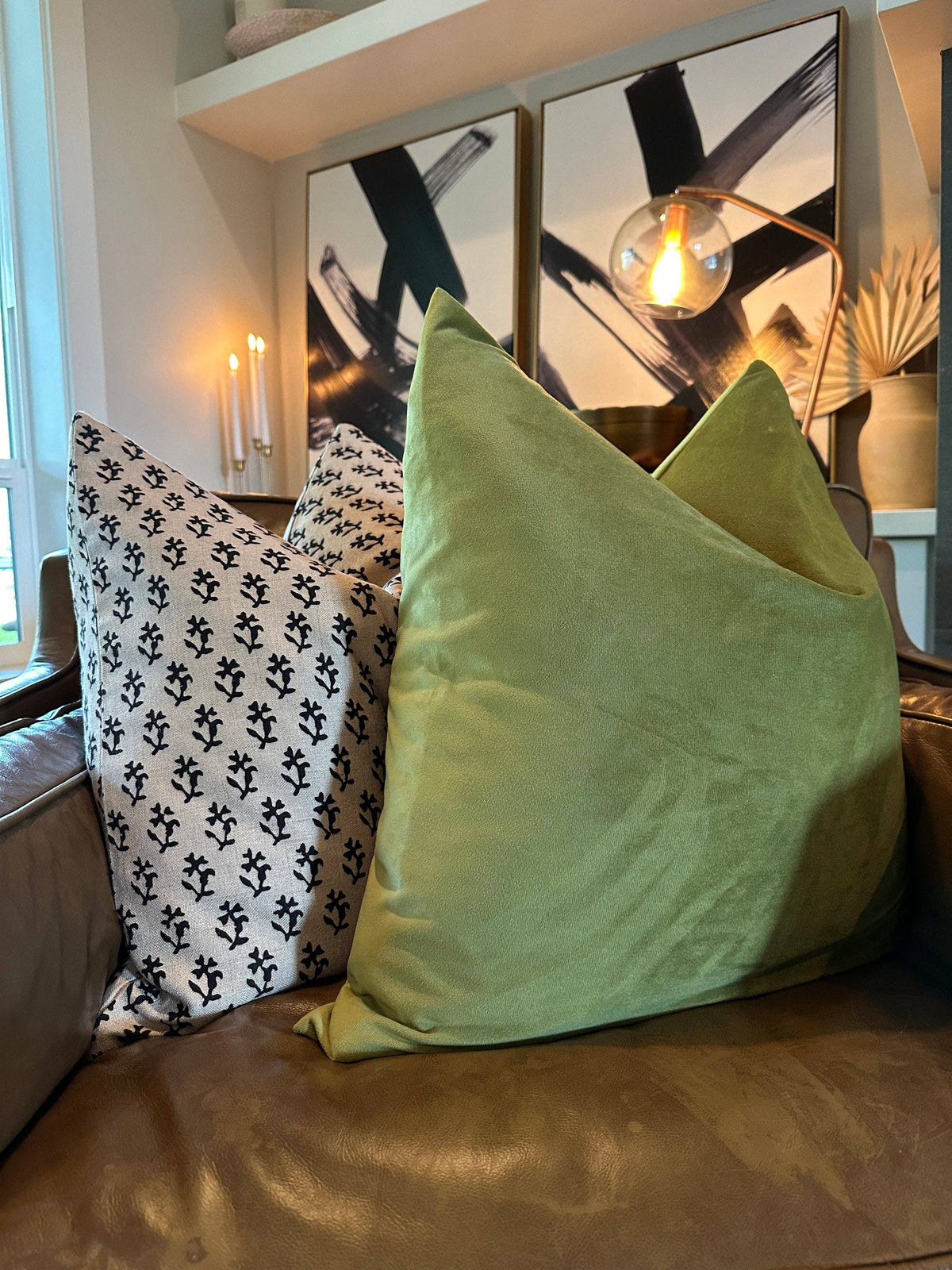 Rennah Collective - Mustard Green Velvet Pillow Cover: 22x22 Cover Only