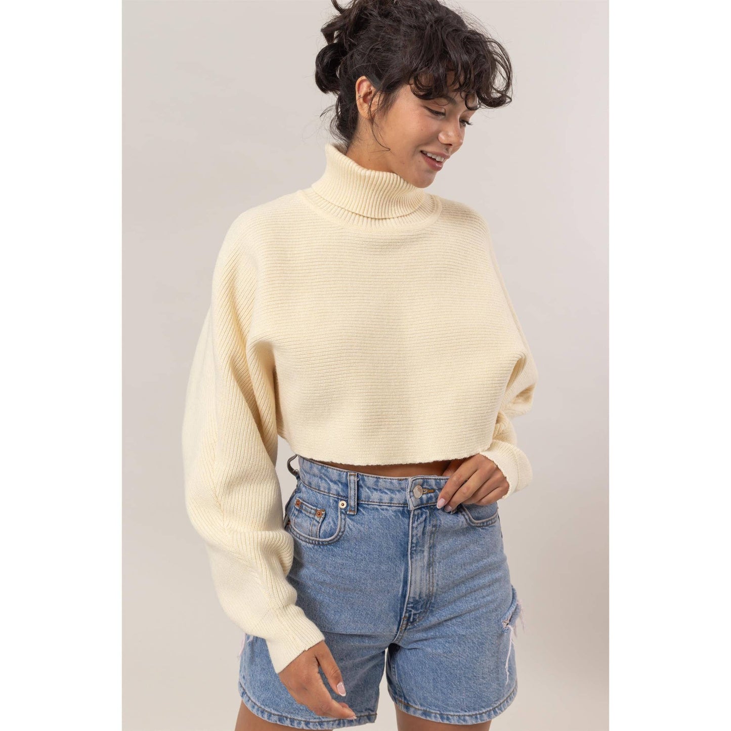 Turtleneck Cropped Sweater: CREAM