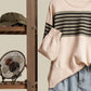 Color Block Round Neck Knit Sweater: Beige