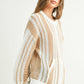 Drop Shoulder Striped Pattern Sweater: IVORY / NAVY