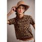 So Me - LEOPARD PRINT SHORT SLEEVES SCALLOP RIB KNIT: LEOPARD/BROWN / XL