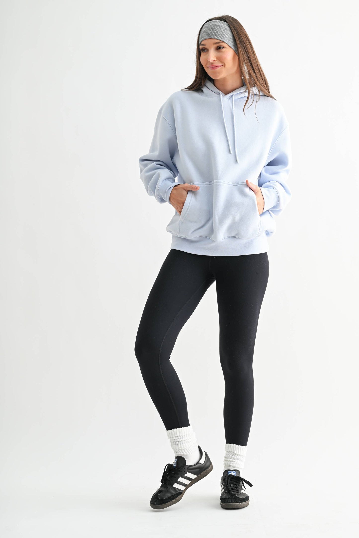 Cotton Blend Drop Shoulder Hoodie: HALOGEN BLUE