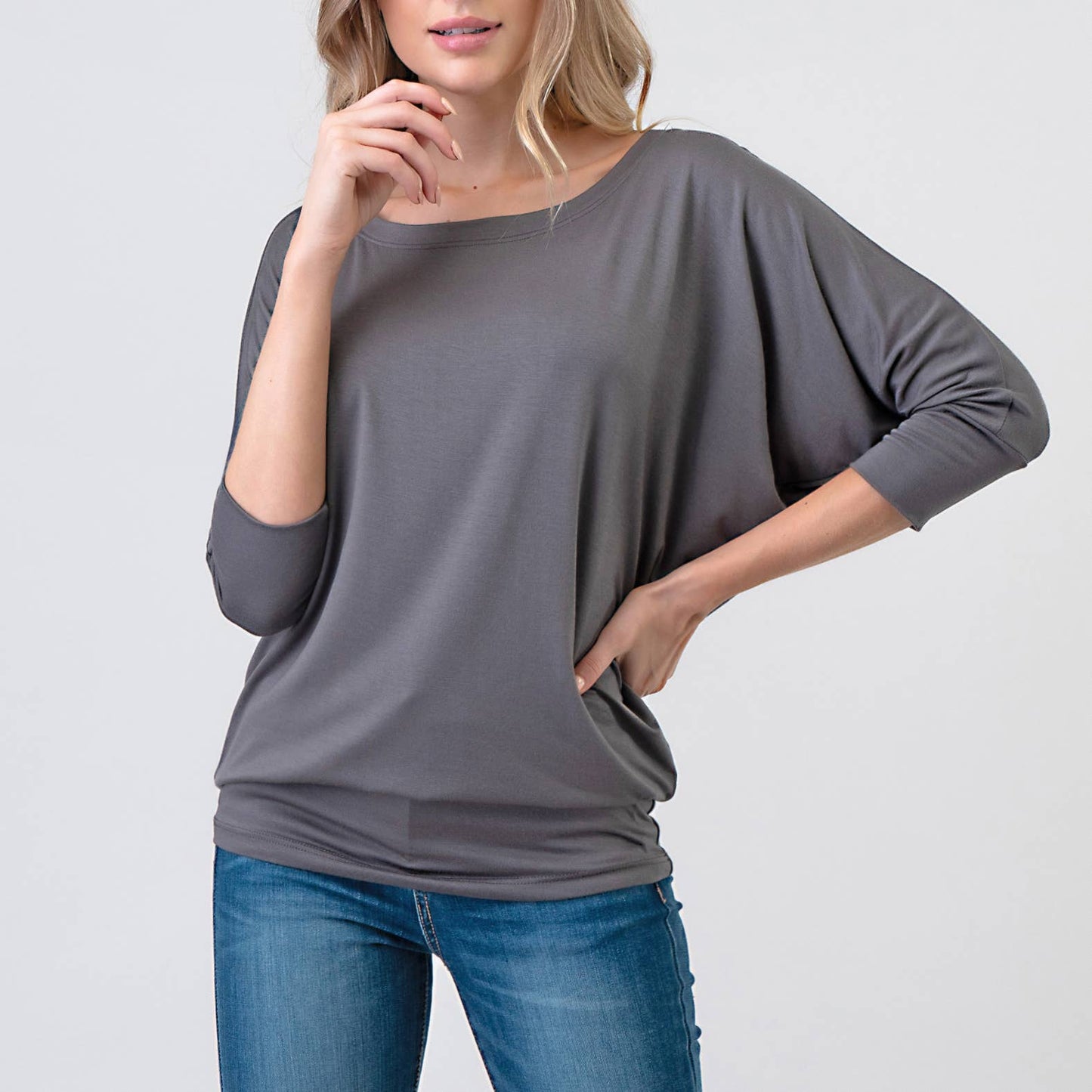Heimious - 3/4 Dolman Sleeve Round neck Modal Jersey  Top, 2503: White / S
