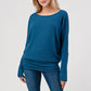 Heimious - Long Dolman Sleeve Round Neck Brushed Knit Top, 2739: Navy / S
